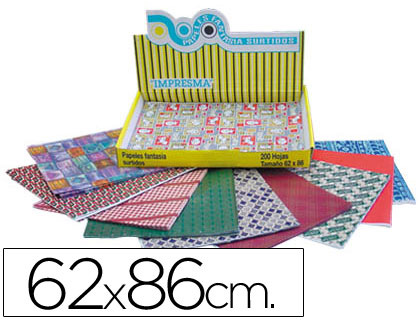 PAPEL DE REGALO IMPRESMA 62X86 CM CAJA DE 200 HOJAS DISEOS SURTIDOS GRAMAJE 40G/M2