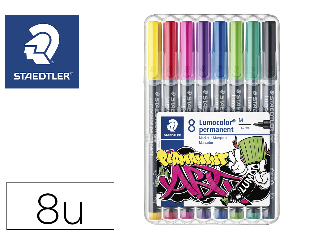 ROTULADOR STAEDTLER LUMOCOLOR PERMANENTE ART ESTUCHE DE 8 UNIDADES COLORES SURTIDOS