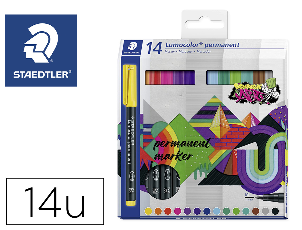 ROTULADOR STAEDTLER LUMOCOLOR RETROPROYECCION PUNTA DE FIBRA PERMANENTE 317 CAJA DE 14 UNIDADES COLORES SURTIDOS