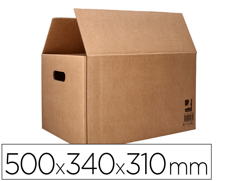 CAJA PARA EMBALAR Q-CONNECT AMERICANA CON ASAS CARTON RECICLADO CANAL SIMPLE 5 MM COLOR KRAFT 500X340X310 MM