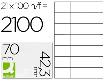 ETIQUETA ADHESIVA Q-CONNECT KF10649 -TAMAO 70X42,3 MM FOTOCOPIADORA LASER INK-JET CAJA CON 100 HOJAS DIN A4