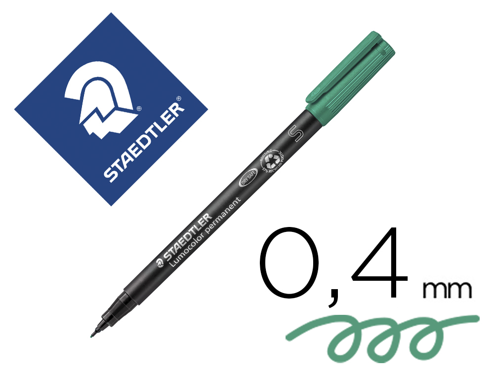 ROTULADOR STAEDTLER LUMOCOLOR RETROPROYECCION PUNTA DE FIBRA PERMANENTE 313-5 VERDE PUNTA SUPER FINA REDONDA 0.4 MM