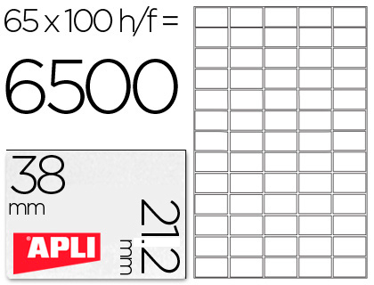 ETIQUETA ADHESIVA APLI 1283 TAMAO 38X21.2MM PARA FOTOCOPIADORA LASER INK-JET CAJA CON 100 HOJAS DIN A4