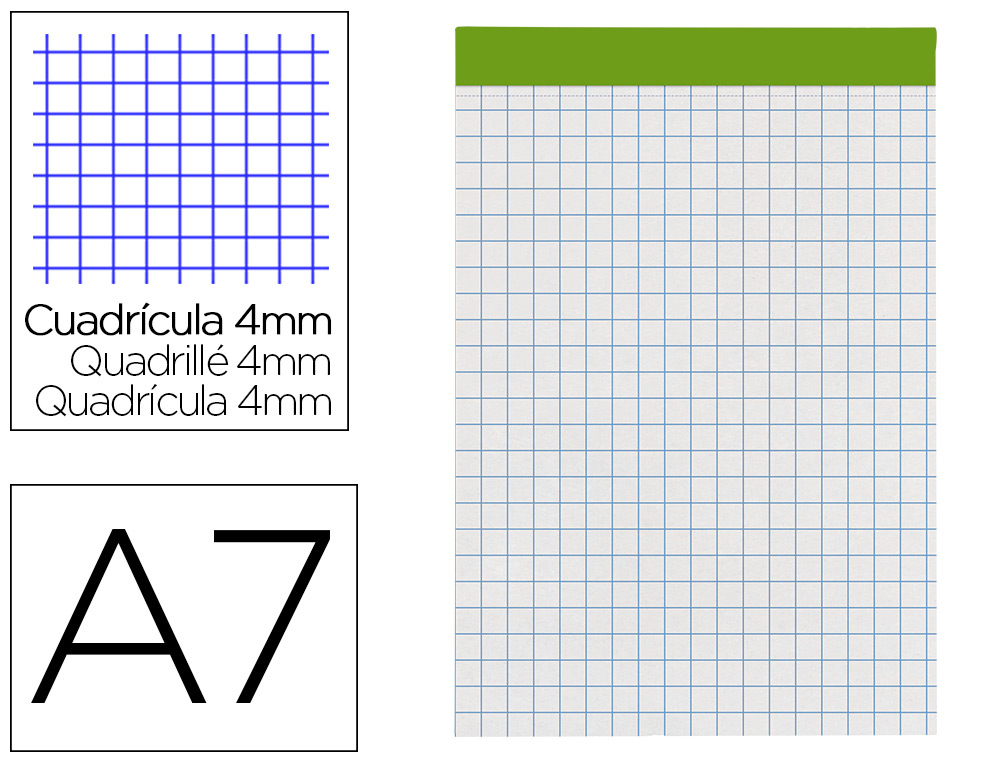 BLOC NOTAS LIDERPAPEL CUADRO 4 MM A7 80 HOJAS 60 G/M2 PERFORADO SIN TAPA