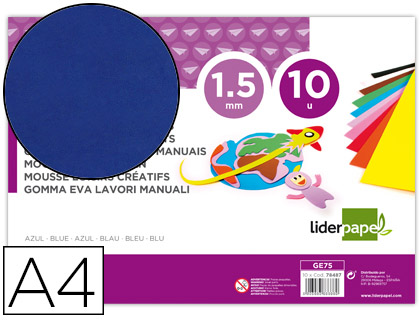 GOMA EVA LIDERPAPEL DIN A4 60G/M2 ESPESOR 1,5MM AZUL PAQUETE DE 10 HOJAS