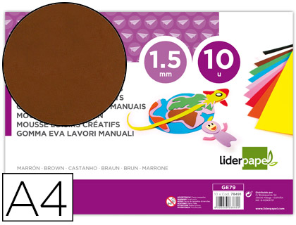 GOMA EVA LIDERPAPEL DIN A4 60G/M2 ESPESOR 1,5MM MARRON PAQUETE DE 10 HOJAS