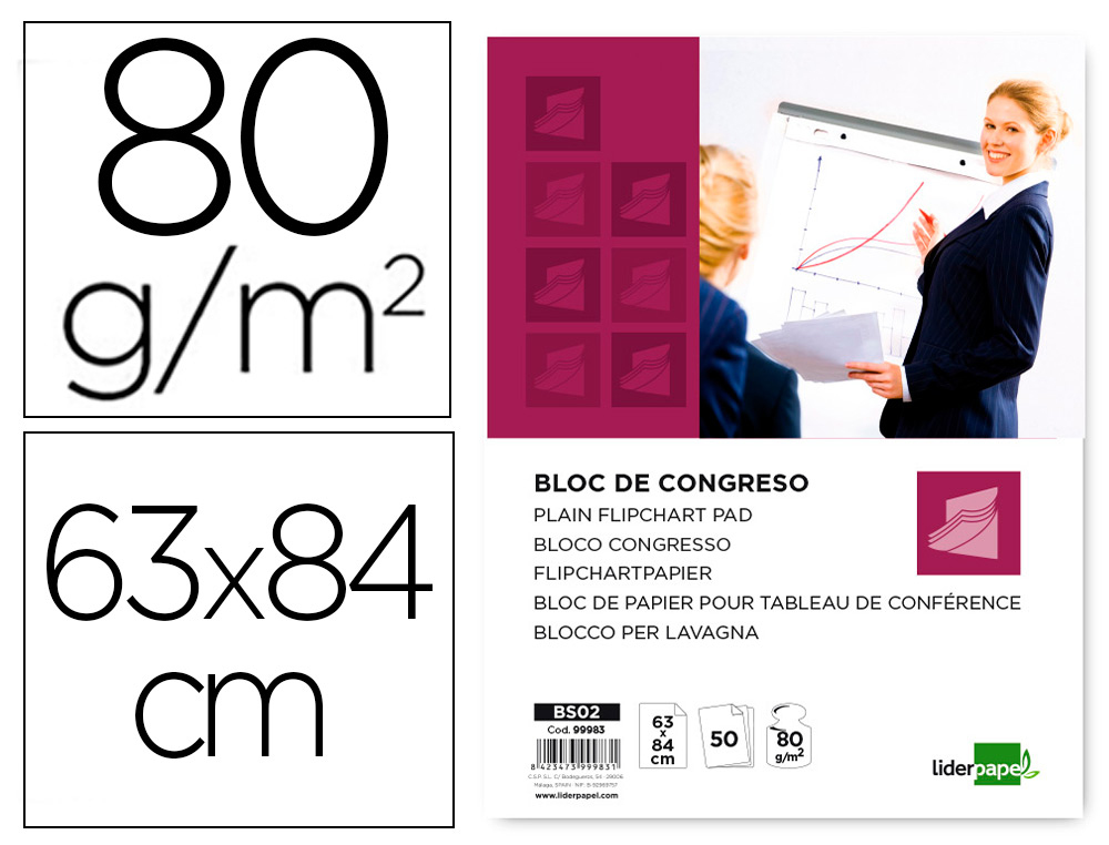 BLOC CONGRESO LIDERPAPEL LISO 630X840 MM 50 HOJAS 80G/M2